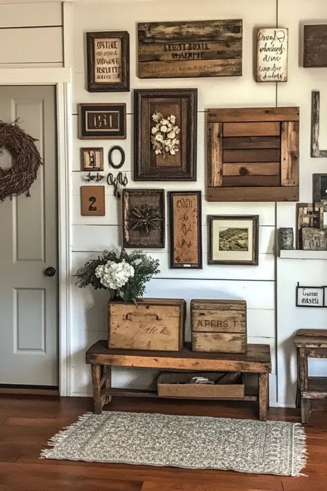 Transform your space with these budget-friendly DIY farmhouse wall decor ideas! You’ll find 10 creative projects that add charm to your home without breaking the bank. Perfect for anyone looking to spice up their interiors with rustic style, we’ve got suggestions for easy wall hangings and unique art pieces. Whether you’re a crafting newbie or a seasoned DIYer, these farmhouse decor ideas are simple to execute and use materials you might already have at home. Give your home a cozy touch with these stylish, affordable options that anyone can make! Diy Farmhouse Ideas Projects, Rustic Kitchen Wall Decor Ideas, Farmhouse Hallway Wall Decor, Rustic Picture Wall, Vintage Farmhouse Decor Living Room, Diy Farmhouse Wall Decor, Farmhouse Rustic Living Room, Wall Decor On A Budget, Rustic Wall Decor Ideas