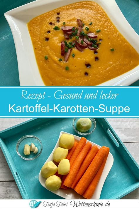 Hier findest du unser Rezept für eine leckere Kartoffel-Karotten-Suppe, die nicht nur an kalten Tagen ein Genuss ist! Creamy Pasta Recipes, Healthy Toddler Meals, Creamy Pasta, Toddler Meals, Workout Food, Pasta Recipes, Vitamins, Pasta, Fruit