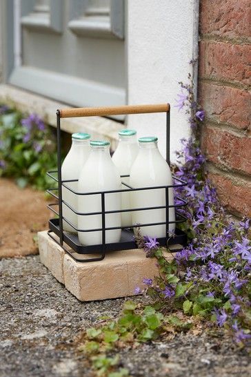 Utensil Storage Drawer, Painted To Look Like Wood, Kitchen Equipment Storage, Milk Bottle Holder, Milk Cafe, Milk Delivery, Vintage Milk Bottles, Beautiful Places To Live, Vacuum Storage Bags