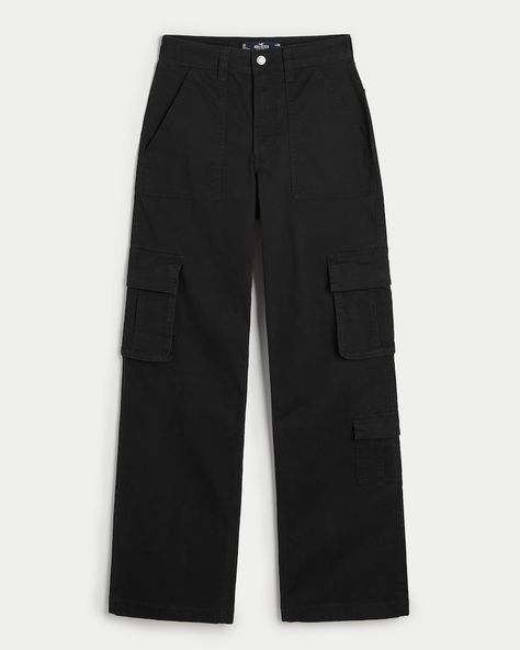 Cargo Pants Baggy, High Waisted Cargo Pants, Baggy Cargo Pants, Hollister Pants, Black Cargo Pants, Clothing Mockup, Black Cargo, Ulzzang Fashion, Twill Pants