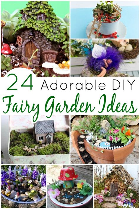 24 Adorable DIY Fairy Garden Ideas including fairy garden accessories and fairy garden containers suggestions and indoor fairy garden houses and ideas. #MyTurnforUs #DIYFairyGardenIdeas #FairyGardenAccessories #FairyGardenContainers #IndoorFairyGardenHouses Diy Fairy Garden Ideas, Fairy Garden Containers, Fairy Garden Pots, Diy Fairy Garden, Indoor Fairy Gardens, Tattoo Plant, Fairy Garden Ideas, Teacup Gardens, Fairy Garden Plants