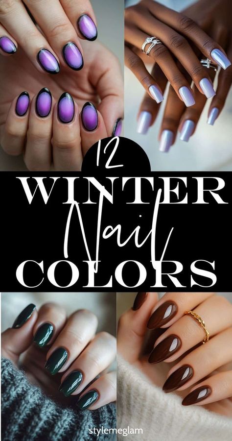 Check out these popular and trendy winter nails for December and the holidays. These winter nails are perfect for the cold weather and your winter outfits too! Save this pin! Best Nails For Winter, Bio Gel Nails Winter, Charcoal Acrylic Nails, Nails For Plum Dress, Winter Color Nail Polish, December Color Nails, Gunmetal Grey Nails, Dark Purple Winter Nails, Square Nails Winter Colors