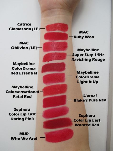 Red Lipstick Products, Red Lipstick Maybelline, Drugstore Red Lipstick Swatches, Cold Red Lipstick, Maybelline Red Lipstick Shades, Pinkish Red Lipstick, Maybelline Red Lipstick, Red Lipstick Swatches, Olive Skin Lipstick