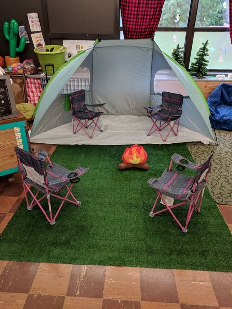 Use a beach hut for a classroom camping theme! It let's kids pretend to be in a tent but doesn't close so you can keep an eye on them! It makes a great reading spot! Reading Tent Classroom, Tent In Classroom, Summer Camp Classroom Setup, Classroom Tent, Rainbow Stem, Camp Classroom, Decorations For Classroom, Reading Tent, Classroom Camping