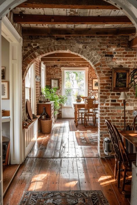 Brick Archway, Cottage Interior, Dream Cottage, Brick Walls, Dream House Rooms, Cozy Farmhouse, Kitchen And Dining Room, Dream House Interior, Future Home Ideas