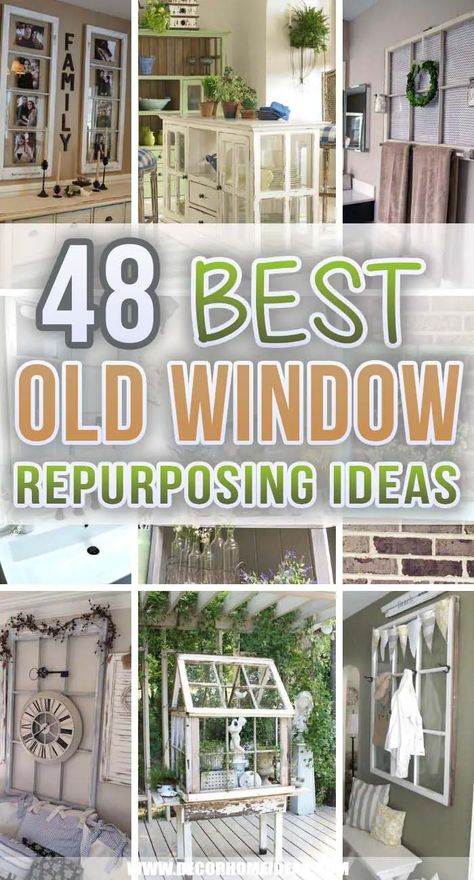 via @decorhomeidea Diy Old Windows Ideas, Antique Windows Repurposed, Old Window Ideas, Old Window Art, Old Window Crafts, Window Frame Crafts, Window Pane Decor, Old Wood Windows, Old Window Decor