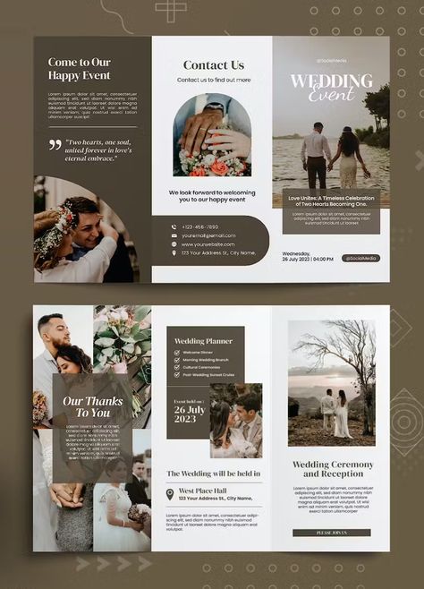 Wedding Event Trifold Brochure Template AI, EPS, PSD Wedding Day Brochure, Brochure Design Photography, Wedding Planner Flyer Design, Events Brochure Design, Wedding Venue Brochure Design, Wedding Brochure Design Layout, Wedding Flyers Design Ideas, Brochure Layout Ideas, Broucher Ideas Design