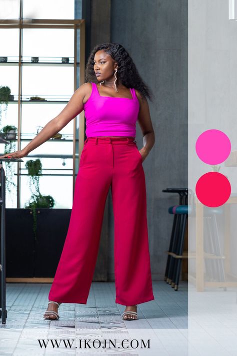 Magenta Pants Outfit, Magenta Top, Color Blocking Outfits, Work Style, Brown Pants, Best Fashion, Work Fashion, Fashion Statement, Leg Pants