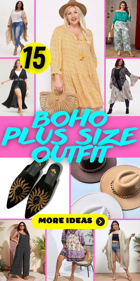 15 Boho Plus Size Outfit Ideas: Embrace Comfort and Style Date Night Boho Outfit, Boho Fashion Over 50 Plus Size, Boho Style Plus Size Outfits, Plus Size Festival Outfit Coachella, Clothing Styles For Plus Size Women, Boho Valentines Outfit, Plus Size Earthy Outfits Summer, Comfortable Cruise Outfits, Boho Chic Plus Size Outfits