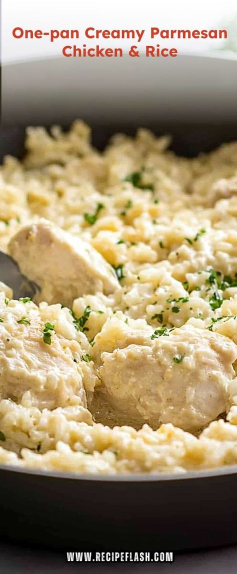 Craving a comforting dinner that’s both creamy and full of flavor? The One-pan Creamy Parmesan Chicken & Rice Recipe is your answer! Perfect for busy weeknights, this dish is a must-try. Save this recipe for a quick and satisfying dinner idea you can whip up anytime. Chicken Rice Parmesan, Parmesan Chicken Rice, Parmesan Chicken And Rice, Chicken Rice Recipe, Creamy Parmesan Chicken, Creamy Rice, Parmesan Recipes, One Pot Chicken, Parmesan Sauce