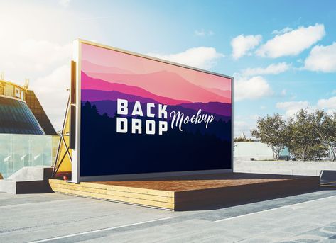 Free Outdoor Stage Backdrop Mockup PSD - Good Mockups Outdoor Backdrop Ideas, Backdrop Stage Decorations, Outdoor Stage Design, Outdoor Event Stage, Event Mockup, Backdrop Mockup, Panel Event, Stage Backdrop Design, Red Carpet Backdrop