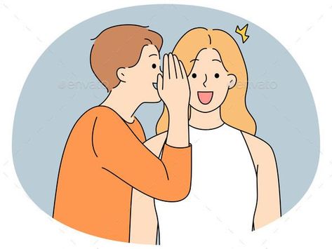 Man Telling Gossip to Excited Woman Gossip Illustration, Logo Presentation, Female Friends, Shopify Theme, Vector Illustration, Illustration Art, Art