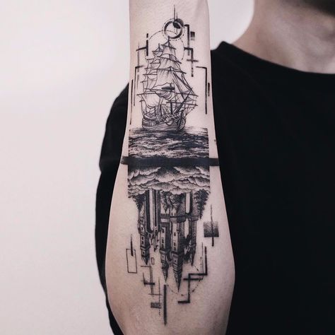 Ship Tattoos, Mangas Tattoo, Nautical Tattoo, Ship Tattoo, Detailed Tattoo, Modern Tattoos, Tattoo Life, Abstract Tattoo, Great Tattoos