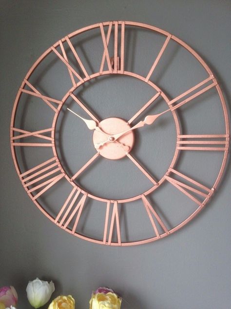 Rose Gold / Copper Colour Metal Skeleton Wall Clock Roman Numerals 40 cm | Home, Furniture & DIY, Clocks, Wall Clocks | eBay! Rose Gold Room Decor, Rose Gold Rooms, Silver Home Accessories, Skeleton Wall Clock, Rose Gold Bedroom, Gold Room Decor, Rose Gold Kitchen, Gold Living, Metal Skeleton