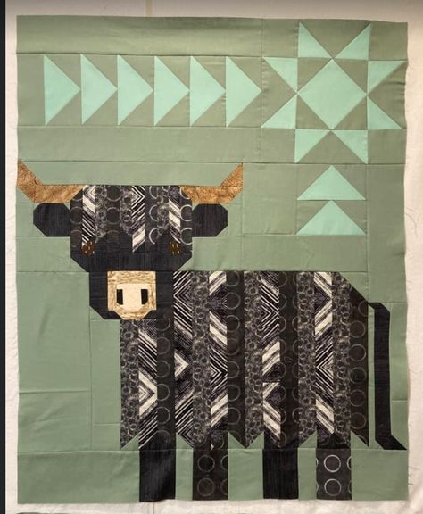 Cattle Call Quilt, Highland Cow Quilt Pattern, Quilt Square, Cow Quilt, Canadian Quilts, Farm Quilt Patterns, Farm Animal Quilt, Western Quilts, Cowboy Quilt