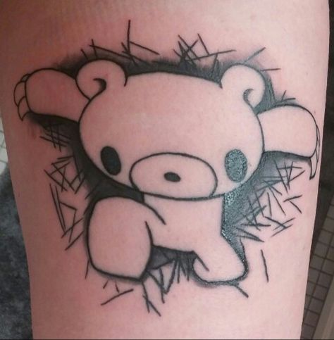 My latest addition! Looking forward to the color.. 2 wks! #GloomyBear #Tattoo Gloomy Bear Tattoo Ideas, Enderman Tattoo, Scene Tattoo Ideas, Domo Tattoo, Gloomy Bear Tattoo, Gloomy Tattoo, Scene Tattoos, Emo Tattoos, Tattoo Samples