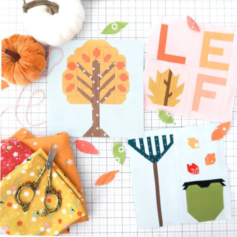 Quilt Blocks Patterns, Autumn Quilts, Leaves Quilt, Raking Leaves, Fall Quilt Patterns, Autumn Tree, Fall Quilts, Block Patterns, Cozy Flannel