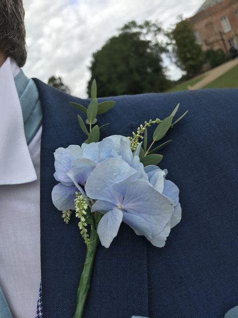 Periwinkle Corsage, Blue Boutineer, Blue Hydrangea Boutonniere, White And Blue Boutonniere, Light Blue Boutonniere, Blue Boutonniere Wedding, Hoco Corsage, Hydrangea Corsage, Hydrangea Boutonniere