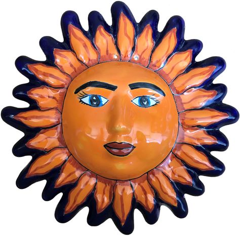 Medium-Sized Talavera Ceramic Sun Face Clay Sun, Ceramic Sun, Mexican Ceramics, Sun Face, Southwest Design, Sun Flowers, Sun Moon And Stars, Mexican Talavera, Sun Designs