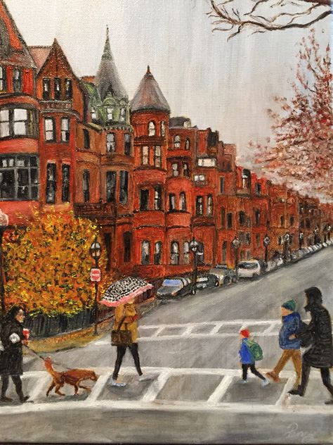 Boston Illustration City, Boston Painting Ideas, Boston Poster Aesthetic, Boston Drawing, Boston Illustration, Boston Watercolor, Boston Painting, Boston Landscape, Boston Graphic