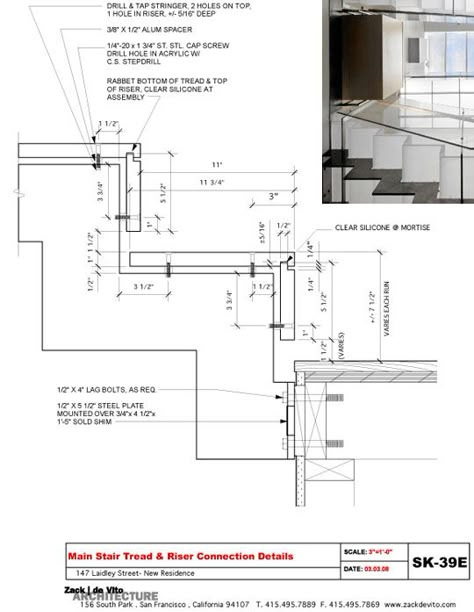 LAIDLEY STAIRTREAD DETAIL1 Zack/deVito Architecture: Designers and Master Builders, Part 1 Escalier Design, Steel Stairs, Stairs Architecture, Stair Case, Stair Handrail, Modern Stairs, Lan Can, Construction Drawings, Interior Stairs