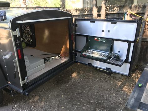 Cargo Trailer Conversion Bed Ideas, 5x8 Trailer Camper, Box Trailer Camper Conversion, 5x8 Trailer, Converted Cargo Trailer, Trailer Camper Conversion, Cargo Camper, Campsite Ideas, Enclosed Trailer Camper