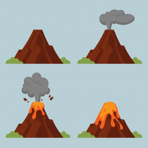 Set of volcanoes of varying degrees of e... | Premium Vector #Freepik #vector #nature #cartoon #mountain #smoke Volcano Cartoon Drawing, Vulcano Che Erutta, Cartoon Volcano, Volcano Illustration, Volcano Clipart, Volcano Drawing, Volcano Projects, Cartoon Mountain, Nature Cartoon