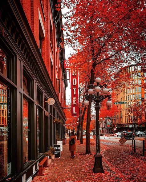 Autumn City Aesthetic, Vancouver Autumn, Gastown Vancouver, Retro Signage, Autumn Phone Wallpaper, Fall City, Vancouver City, Master Board, Aesthetic City