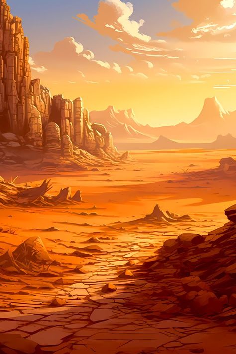 Desert Landscape Reference, Desert Background Art, Desert Illustration Fantasy Art, Desert Fantasy Landscape, Desert Fantasy Aesthetic, Desert Digital Art, Fantasy Landscape Desert, Desert Illustration Art, Fantasy Art Desert