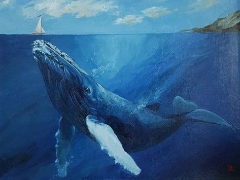 Painting On Canvas For Beginners, Whale Painting, Underwater Painting, Circle Canvas, Watercolor Whale, Canvas For Beginners, Canvas Painting Ideas, Painting Canvases, Whale Art