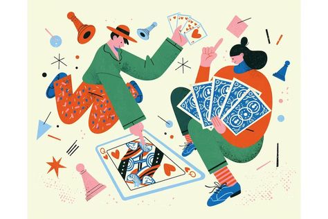 Poker Card Illustration, Playing Board Games Illustration, Couple Playing Cards, Playing Cards Illustration, Poker Illustration, Cards Illustration, Person Illustration, Playing Card Games, Game Illustration