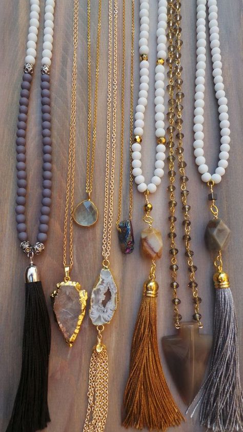 Necklace Stones, Tassel Necklace Boho, Winter Necklace, Beaded Tassel Necklace, Long Pearl Necklaces, Long Beaded Necklace, Tassel Jewelry, Necklace Black, Bohemian Fashion