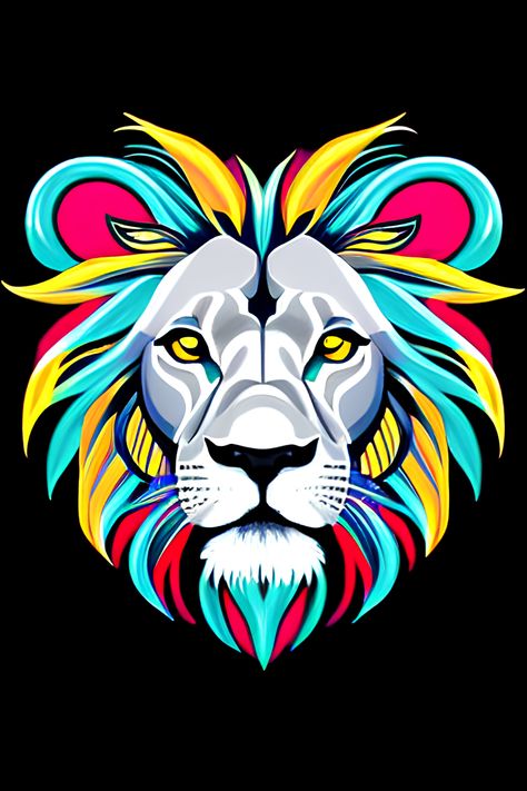 Bright and bold image of a lion head with a rainbow of colors, showing the majestic animal in a unique and playful light. Lion Drawing With Color, Lion Pop Art, Abstract Lion Painting, Colorful Lion Painting, Rainbow Lion Painting, Rainbow Lion, Colorful Animal Paintings, Colorful Abstract Art, Colorful Animals