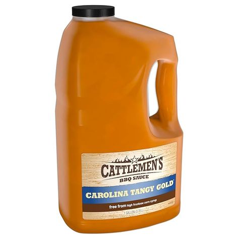 Cattlemen's Carolina Tangy Gold BBQ Sauce, 1 gal - One Gallon Bulk Container of Tangy Gold Barbecue Sauce Blend of Creamy Mustard, Sweet Molasses, and More Perfect for Glazes Gold Bbq Sauce, Best Barbecue Sauce, Apricot Chicken, Crafting Recipes, Barbeque Sauce, Pork Rinds, High Fructose Corn Syrup, Tangier, Company Meals