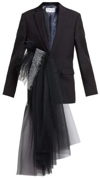 Germanier  Crystal Embellished Tulle Draped Blazer  Womens  Black  - Women Blazer Jackets - Ideas of Women Blazer Jackets #WomenBlazerJackets Blazer Diy, Diy Vetement, Blazer Style, Fashion Wallpaper, Fashion Design Clothes, Luxury Vintage, Ladies Tops Fashion, Blazers For Women, Couture Fashion