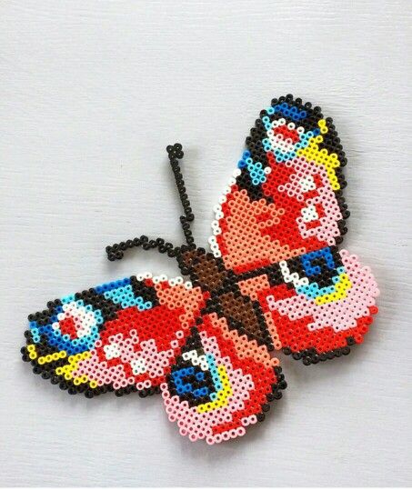 Perler Beads Ideas, Beaded Butterfly, Art Perle, Fuse Bead Patterns, 8bit Art, Hama Beads Design, Hama Bead, Perler Crafts, Hama Beads Patterns