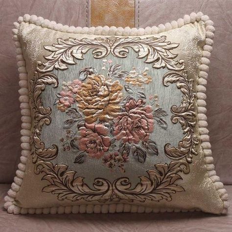 Embroidered Cushion Covers, Fancy Pillows, Fancy Cushions, Floral Swags, Designer Bed Sheets, Luxury Pillow, Silk Throw Pillows, Pillow Party, Crochet Cushion Cover