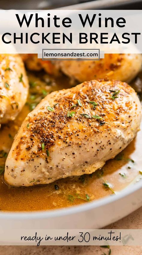 Simple, delicious pan seared White Wine Chicken Recipe is a juicy stove top chicken dish that is ready in about 20 minutes. A rich buttery white wine sauce makes this a perfect dinner that will pair with your favorite side dishes! Chicken In White Wine, Chicken White Wine, Wine Sauce For Chicken, Chicken In White Wine Sauce, White Wine Chicken Recipes, Chicken Stove Top Recipes, Stovetop Chicken, Stove Top Chicken Breast Recipes, Cooking Wine Recipes