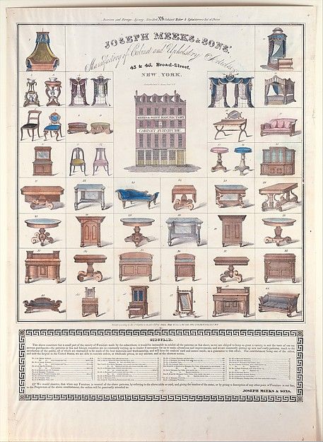 c1833, Joseph Meeks & Sons | Broadside by Joseph Meeks & Sons (American, New York, 1829–35) 1900 Furniture, Empire Furniture, Classical Period, Apartment House, Family Furniture, Historical Design, American Antiques, American Furniture, Grand Palais