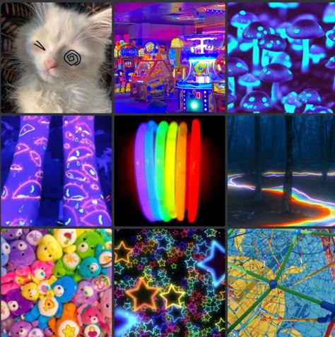 Nighttime Color Palette, Bright Mood Board, Create Board, Scenecore Moodboard, Clowncore Moodboard, Dreamcore Moodboard, Kidcore Moodboard, Alien Moodboard, Cat Moodboard