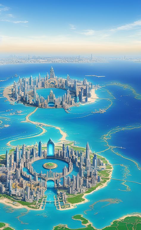 Futuristic Island City, Fantasy Ocean City, Fantasy Beach City, Atlantis Pictures, Atlantis Concept Art, Fantasy City Concept Art, Futuristic Island, Fantasy City Art, Atlantis Aesthetic