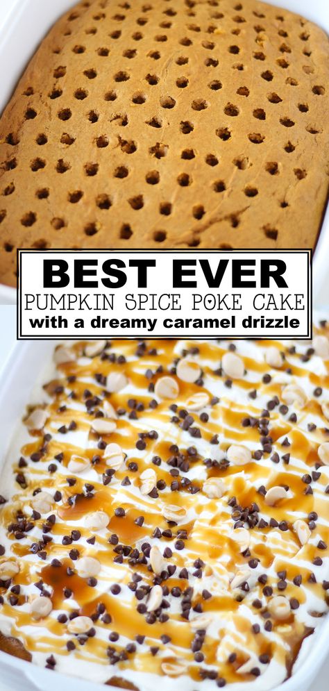 Pumpkin Spice Poke Cake, Spice Poke Cake, Pumpkin Spice Cake Recipe, Pumpkin Poke Cake, Poke Cake Recipe, Satin Party Dress, Smart School House, Spice Cake Recipes, Smart School