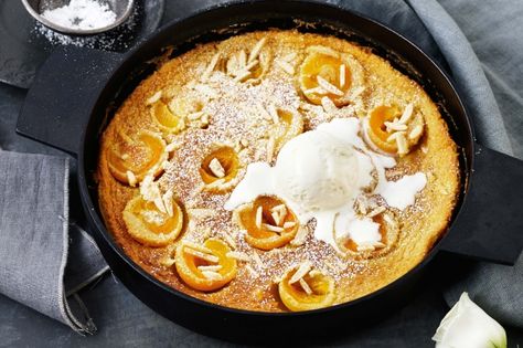 Serve this baked fruit pudding warm with ice-cream for a satisfying after dinner treat. Apricot Clafoutis, Summer Fruit Desserts, Clafoutis Recipes, Fruit Pudding, Jo Cooks, Baked Fruit, Think Food, Summer Fruit, Fruit Desserts