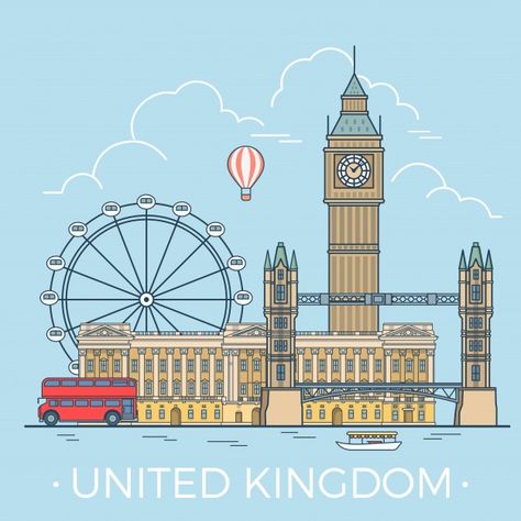 Famous showplaces of united kingdom. | Free Vector #Freepik #freevector #travel #line #cartoon #world Line Cartoon, Skyline Drawing, London Theme, Armchair Travel, Style Web, City Scape, Graduation Caps, London Skyline, Cartoon World