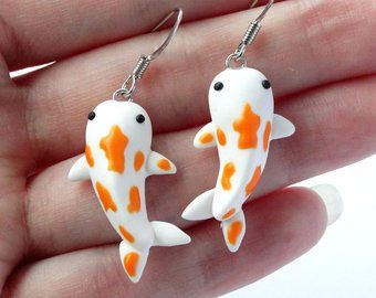 Clay Shapes Ideas, Besties Gift Ideas, Miniature Earrings, Earrings Animals, Clay Kawaii, Koi Carp Fish, Carp Fish, Polymer Clay Kawaii, Weird Jewelry