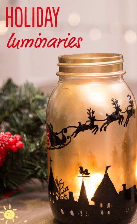 DIY Christmas Luminaries and Home Decor for The Holidays - DIY Holiday Mason Jar Luminaries - Cool Candle Holders, Tea Lights, Holiday Gift Ideas, Christmas Crafts for Kids - Line Winter Walkways With Rustic Mason Jars, Paper Bag Luminaries and Creative Lighting Ideas http://diyjoy.com/diy-christmas-luminaries Christmas Luminaries, Luminary Diy, Holiday Mason Jar, Christmas Mason Jars Diy, Mason Jar Luminaries, Christmas Candlesticks, Diy Christmas Lights, Mason Jar Projects, Christmas Mason Jars