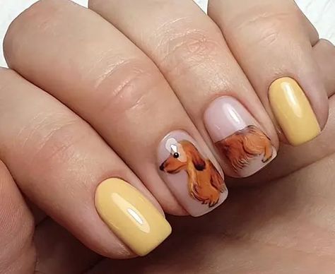 14 Nail Designs For Dachshund Lovers 2019 | Page 2 of 3 | PetPress Sausage Dog Nail Art, Dachshund Nail Art, Dog Nail Art Designs, Dogs Nails Art, Nails Dog Design, Puppy Nails Designs, Dachshund Nails, Dog Nails Design, Clover Nails