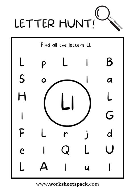 L Activities, Letter Hunt Printable Free, L Activities For Preschool, Find The Letter Free Printables, Letter L Kindergarten Activities, Letter Hunt, L Is For, Letter L Preschool Activities, Letter Ll Worksheets Free Printable