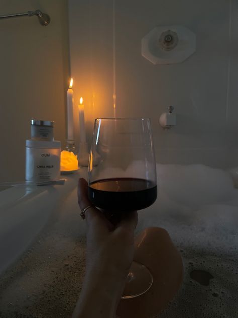 Relaxing bubble bath soaking comfort cozy self care night time routine wine aesthetic unwinding Bath Wine, Bathtub Aesthetic, Women Drinking Wine, The Maddest Obsession, Danielle Lori, Maddest Obsession, Aesthetic Bath, Bath Aesthetic, Coffee Shop Photography