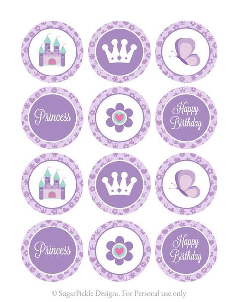 Princess Cupcake Toppers, Princess Birthday Toppers, Princess Toppers, Purple Princess Birthday Part Princess Birthday Cupcakes, Crown Cupcake Toppers, Disney Princess Cupcakes, Princess Sofia Party, Cupcake Toppers Free, Sofia The First Birthday Party, Princess Cupcake, Princess Cupcake Toppers, Princesa Sophia